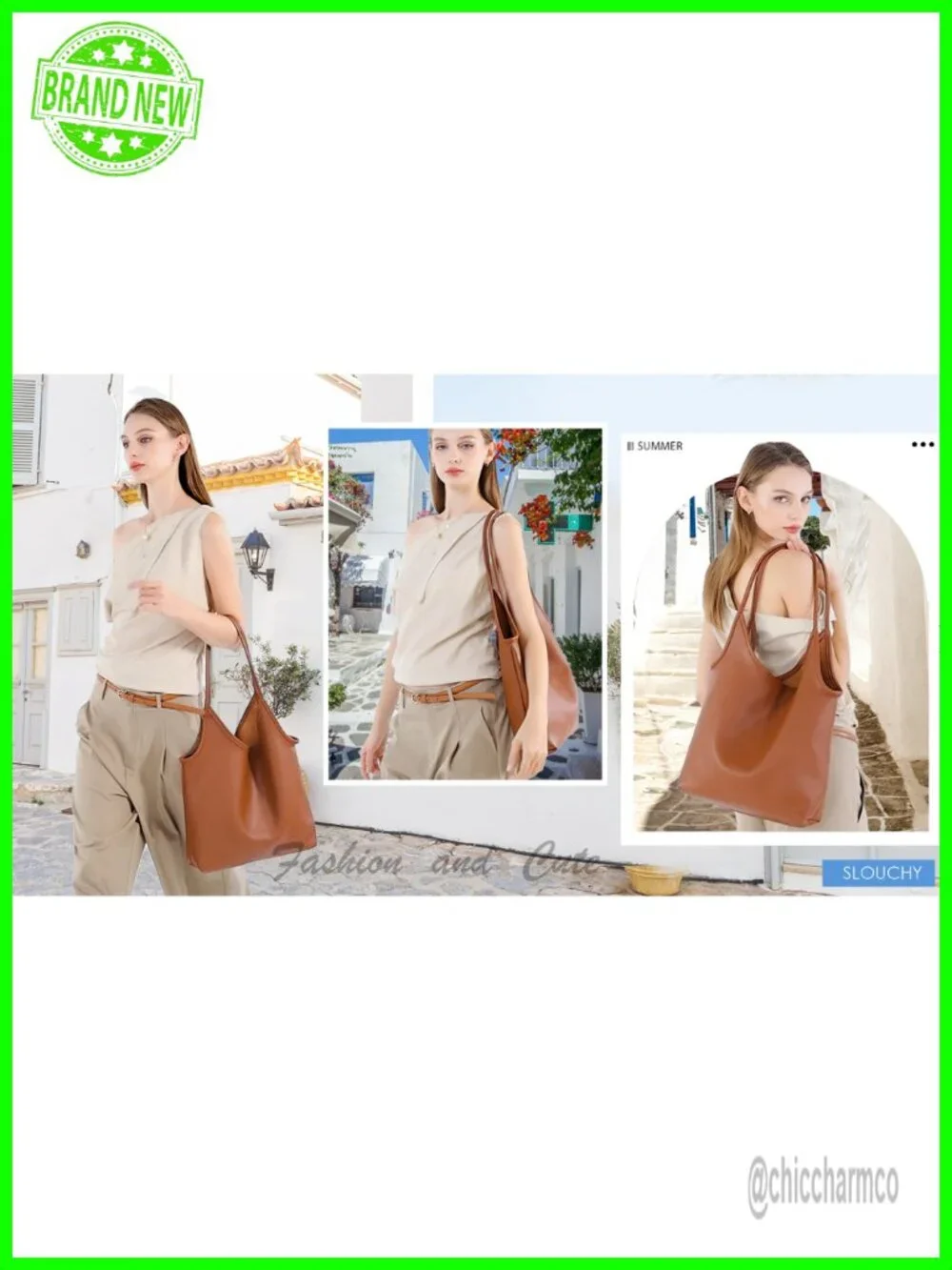 Slouchy Vegan Leather Hobo Shoulder Bag With Cosmetic Pouch Magnetic Closure